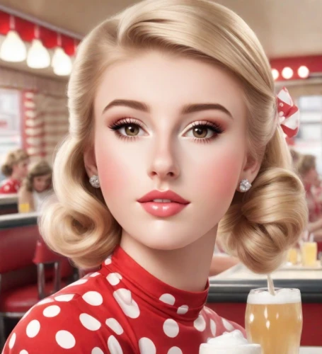 vintage makeup,valentine day's pin up,retro diner,pin up christmas girl,realdoll,valentine pin up,coca cola,coca-cola,retro christmas girl,women's cosmetics,doll's facial features,50's style,retro girl,retro pin up girl,maraschino,retro woman,retro christmas lady,pompadour,christmas pin up girl,cigarette girl