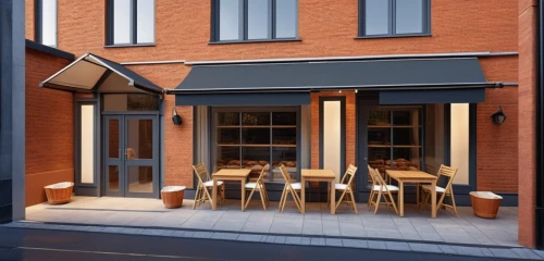 awnings,bistro,awning,wine tavern,street cafe,crown render,peat house,3d rendering,outdoor dining,a restaurant,boutique hotel,wine bar,restaurant,old town house,storefront,izakaya,sand-lime brick,roller shutter,cafe,outdoor table and chairs,Photography,General,Realistic