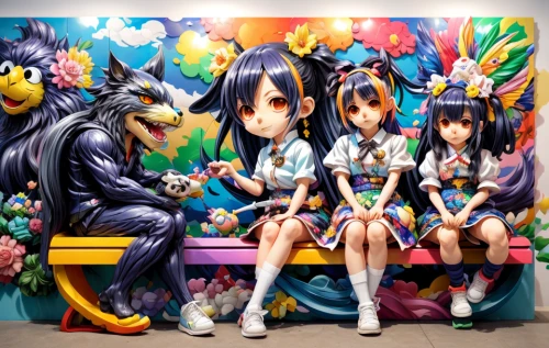 mural,anime 3d,anime japanese clothing,murals,street artists,harajuku,anime cartoon,wall painting,graffiti art,anime,japanese art,3d fantasy,popular art,naginatajutsu,painted wall,graffiti,meticulous painting,rabbits and hares,paintings,vocaloid