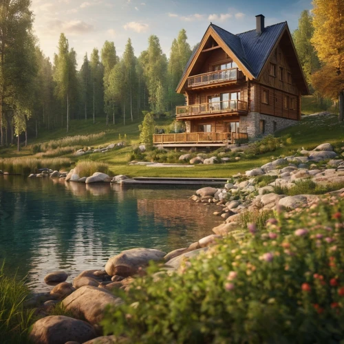 house with lake,the cabin in the mountains,house in mountains,house in the mountains,summer cottage,house in the forest,house by the water,small cabin,idyllic,wooden house,log home,log cabin,home landscape,beautiful home,cottage,fisherman's house,chalet,landscape background,little house,mountain hut,Photography,General,Commercial