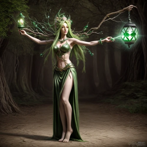 dryad,the enchantress,sorceress,druid,anahata,priestess,elven,faerie,druids,celtic queen,patrol,elven flower,summoner,zodiac sign libra,fantasy picture,light bearer,fantasy art,green aurora,faery,caerula
