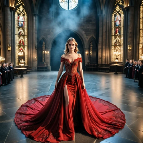 red gown,red cape,scarlet witch,man in red dress,lady in red,red coat,in red dress,celtic woman,girl in red dress,red dress,ball gown,celtic queen,gown,cinderella,queen of hearts,sorceress,dracula,the enchantress,regal,gothic portrait,Photography,General,Realistic
