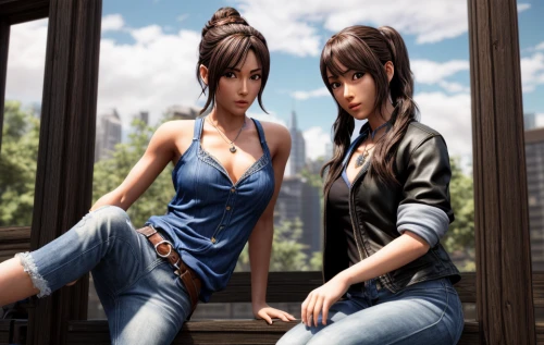 croft,two girls,anime 3d,receptionists,gentiana,duo,playstation 3,playstation 2,bad girls,businesswomen,business women,beautiful girls with katana,action-adventure game,mother and daughter,3d rendered,girl sitting,mom and daughter,sisters,beauty salon,honmei choco