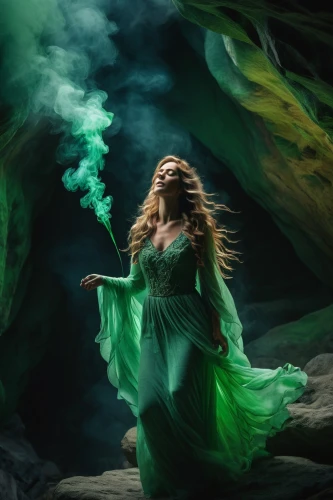 celtic woman,green smoke,the enchantress,green aurora,celtic queen,rusalka,emerald,sorceress,fantasy picture,green mermaid scale,smoke dancer,dryad,faerie,faery,green dragon,emerald sea,fae,fantasy woman,druid,jade,Photography,General,Fantasy