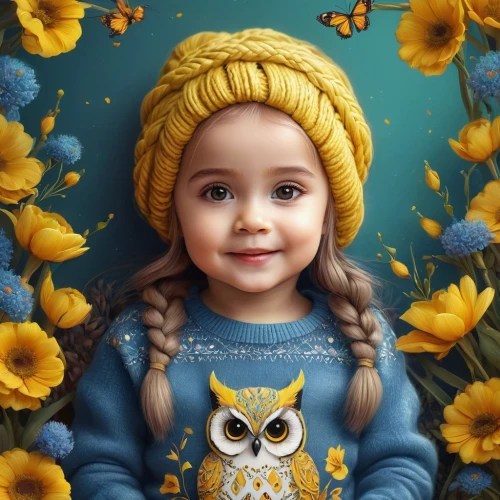 child portrait,girl in flowers,kids illustration,world digital painting,children's background,fantasy portrait,girl in a wreath,mystical portrait of a girl,girl portrait,digital painting,the little girl,flower painting,little girl,beautiful girl with flowers,yellow daisies,cute cartoon character,little girl fairy,flower girl,girl wearing hat,little girl in wind,Illustration,Abstract Fantasy,Abstract Fantasy 01