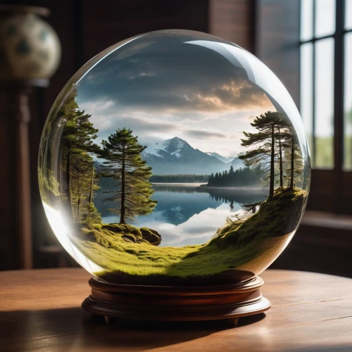crystal ball-photography,glass sphere,lensball,crystal ball,christmas globe,yard globe,earth in focus,snow globes,glass ball,snowglobes,terrestrial globe,snow globe,round autumn frame,lens reflection,wood mirror,globes,globe,wooden ball,glass painting,landscape background,Photography,General,Realistic