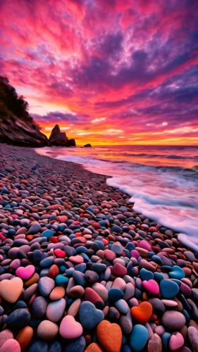 balanced pebbles,rocky beach,pink beach,splendid colors,colored rock,background with stones,pebbles,beautiful beaches,colored stones,beach landscape,beautiful beach,colorful heart,colorful background,zen rocks,stacked rocks,intense colours,rock erosion,dream beach,pink dawn,mountain beach,Photography,General,Fantasy