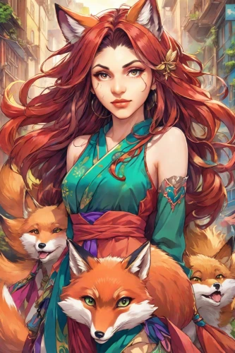 fox,kitsune,garden-fox tail,adorable fox,cute fox,fox stacked animals,a fox,foxes,child fox,little fox,redfox,red fox,fae,rosa ' amber cover,fantasy portrait,fire poker flower,game illustration,red riding hood,sand fox,mara,Digital Art,Anime