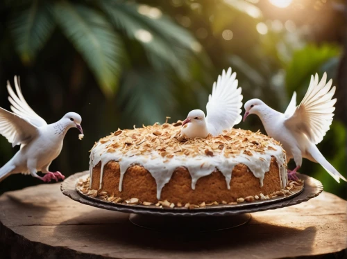 edible parrots,doves of peace,food for the birds,apple champagne cake,tres leches cake,buko pie,apple cake,bird feeding,bird food,colomba di pasqua,currant cake,dove of peace,easter cake,carrot cake,reibekuchen,mystic light food photography,christmas cake,peace dove,torte,danish nut cake,Photography,General,Cinematic