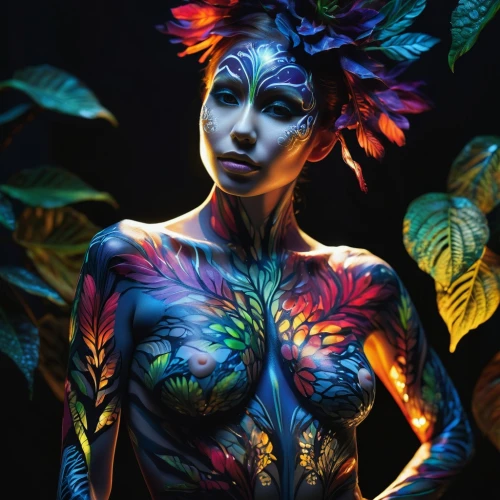 neon body painting,bodypainting,body painting,bodypaint,body art,dryad,flora,poison ivy,fairy peacock,faerie,faery,colorful tree of life,psychedelic art,art model,tattoo girl,natura,colorful floral,mystical portrait of a girl,bird of paradise,the enchantress,Photography,Artistic Photography,Artistic Photography 02
