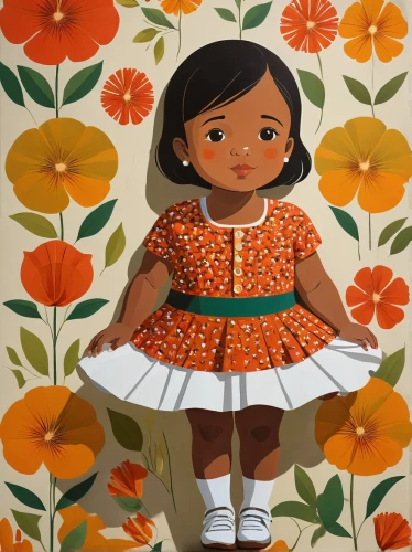 girl in a wreath,polynesian girl,orange blossom,girl in flowers,orange floral paper,a girl in a dress,sewing pattern girls,girl sitting,flower painting,little girl dresses,flower girl,fabric painting,girl picking flowers,kids illustration,little girl reading,painting pattern,marigold,little girl in pink dress,book illustration,orange tree,Illustration,Vector,Vector 13