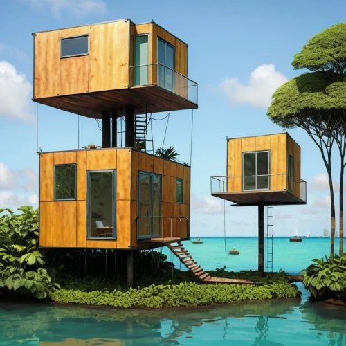 cube stilt houses,stilt houses,floating huts,stilt house,floating islands,tree house hotel,cubic house,floating island,houseboat,tree house,inverted cottage,house by the water,cube house,shipping containers,treehouse,over water bungalows,island suspended,artificial islands,artificial island,hanging houses,Art,Artistic Painting,Artistic Painting 49