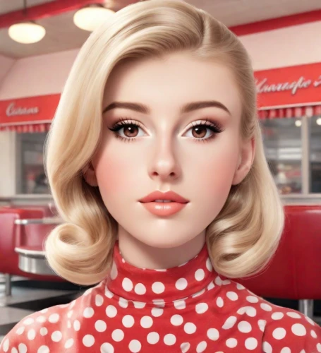 retro diner,vintage makeup,retro girl,pompadour,50's style,retro woman,realdoll,doll's facial features,fifties,pomade,retro pin up girl,vintage girl,popart,retro women,barbie doll,valentine day's pin up,model years 1958 to 1967,pop art girl,60's icon,pin up girl