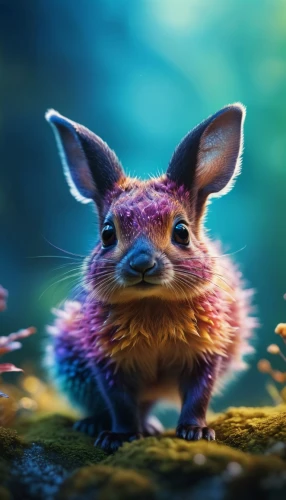 rainbow rabbit,little rabbit,thumper,little bunny,knuffig,little fox,fennec,anthropomorphized animals,baby rabbit,stitch,cute cartoon character,small animal,hare of patagonia,color rat,child fox,prickle,3d fantasy,cute animal,baby bunny,fantasia,Photography,General,Commercial