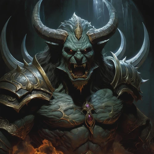 minotaur,massively multiplayer online role-playing game,horned,warlord,diablo,poseidon god face,death god,cow horned head,orc,horns,daemon,heroic fantasy,bronze horseman,devil,black dragon,krampus,norse,horn of amaltheia,dark elf,splitting maul,Conceptual Art,Fantasy,Fantasy 13