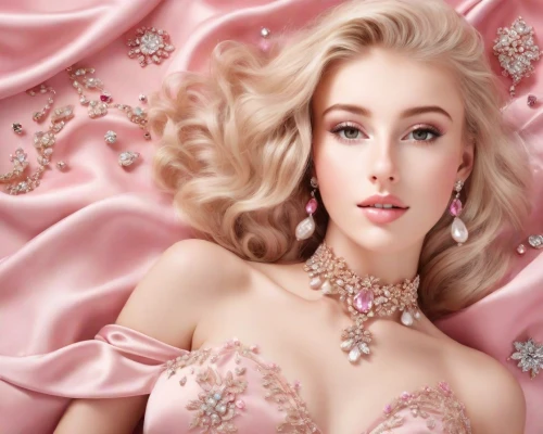 magnolieacease,sugar roses,barbie doll,sugar candy,peach rose,jeweled,pink floral background,pearl necklace,aphrodite,peach,pink ribbon,scent of roses,flower wall en,porcelain doll,petals of perfection,pink beauty,bridal jewelry,confection,pink lady,jewels