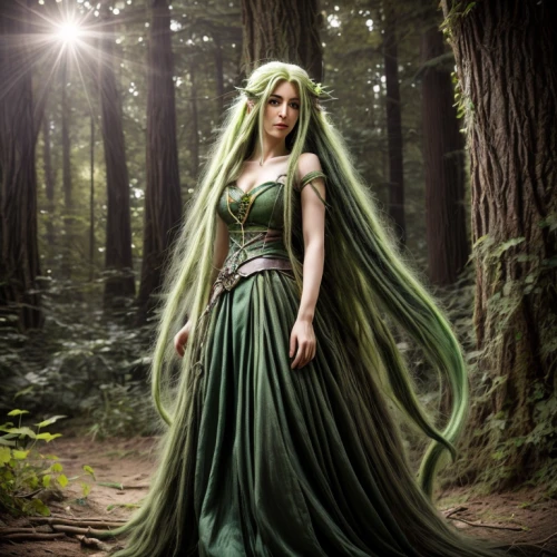 dryad,the enchantress,faery,faerie,celtic woman,elven forest,celtic queen,elven,fairy queen,sorceress,fantasy picture,green aurora,miss circassian,priestess,fantasy art,druid,enchanted forest,fantasy woman,anahata,fairy forest