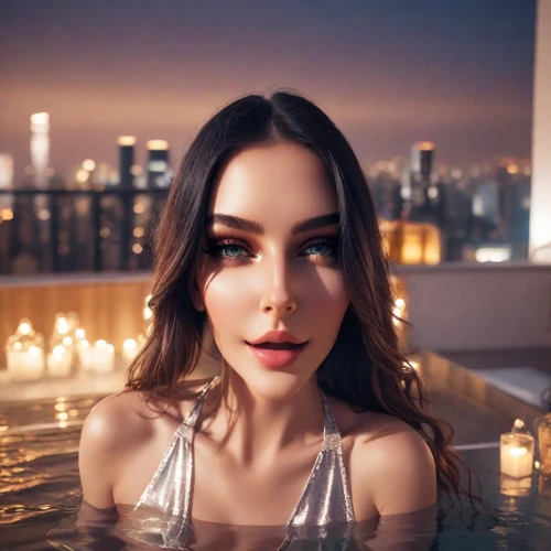 bathtub,lily water,dhabi,on the roof,spa,tub,hot tub,sauna,dua lipa,in water,milk bath,wet,bangkok,pool,victoria lily,romantic look,cosmopolitan,water bath,siren,lux,Photography,Natural