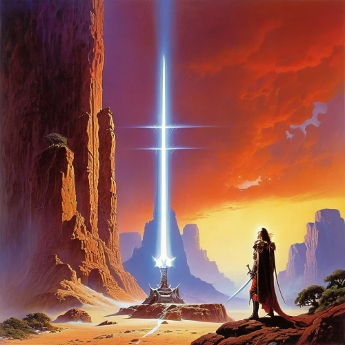 the pillar of light,lightsaber,pilgrimage,evangelion,jedi,excalibur,portal,viewing dune,dune,fantasia,prophet,the cross,testament,eternal,king sword,1982,1986,ascension,jesus cross,valerian,Conceptual Art,Sci-Fi,Sci-Fi 19