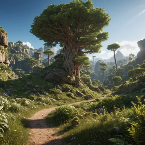 madagascar,dragon tree,tree of life,druid grove,elven forest,mesa,zion,green valley,fantasy landscape,the mystical path,an island far away landscape,pathway,forest path,hiking path,celtic tree,merida,canarian dragon tree,mountain world,the forests,genesis land in jerusalem,Photography,General,Realistic