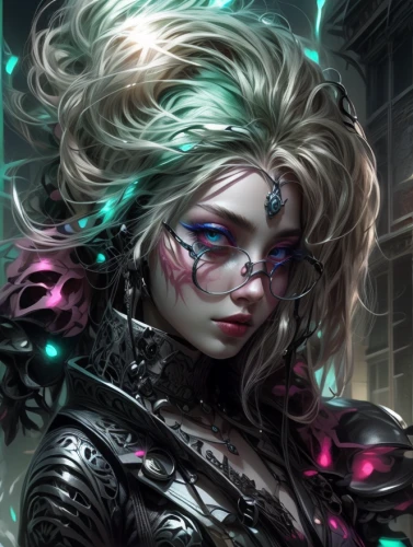 fantasy portrait,masquerade,the enchantress,fantasy art,fantasy woman,female warrior,harley,streampunk,fantasy warrior,cyberpunk,sci fiction illustration,sorceress,huntress,medusa,dark elf,swordswoman,callisto,heroic fantasy,cyber glasses,harley quinn