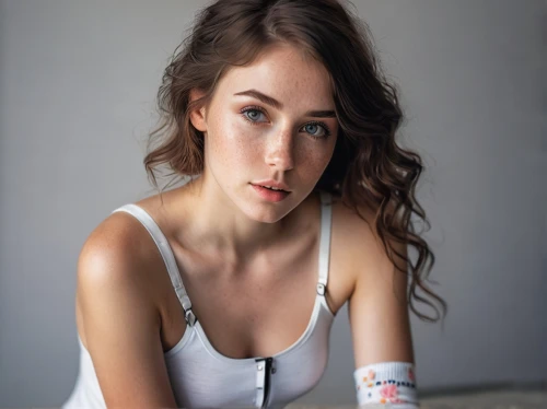 girl in overalls,girl on a white background,young woman,girl with cereal bowl,brunette with gift,girl sitting,girl portrait,beautiful young woman,girl in t-shirt,portrait photography,pretty young woman,portrait of a girl,relaxed young girl,cotton top,girl in bed,woman portrait,art model,woman sitting,girl in white dress,isabel,Photography,General,Natural