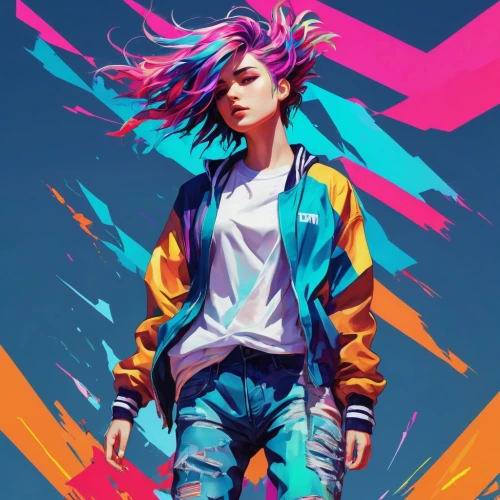80's design,neon colors,80s,neon,jacket,vector girl,neon arrows,cyberpunk,windbreaker,colorful background,renegade,2d,eighties,transistor,ultraviolet,neon light,saturated colors,garish,electric,colorful doodle,Conceptual Art,Daily,Daily 21