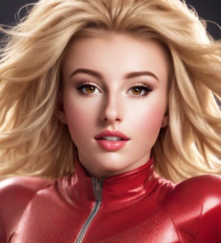 red,scarlet witch,red super hero,captain marvel,super heroine,airbrushed,red skin,poppy red,retouching,doll's facial features,artificial hair integrations,realdoll,red coat,barbie,head woman,retouch,puma,olallieberry,photoshop manipulation,wig,Photography,Commercial