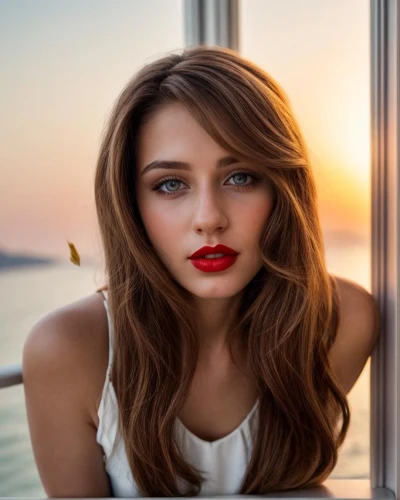 beautiful young woman,romantic portrait,romantic look,pretty young woman,red lips,beautiful woman,attractive woman,beautiful women,girl on the boat,red lipstick,female beauty,sunset glow,beautiful face,natural color,natural cosmetic,young woman,portrait photography,women's eyes,model beauty,female model,Common,Common,Photography