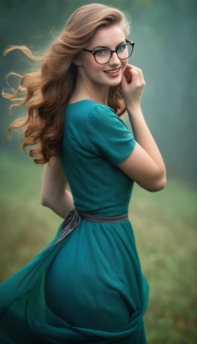 green dress,girl in a long dress,a girl in a dress,retro woman,vintage woman,retro women,girl in a long,reading glasses,vintage dress,vintage girl,portrait photographers,retro girl,photoshop manipulation,girl in a long dress from the back,romantic portrait,celtic woman,mystical portrait of a girl,portrait photography,red green glasses,vintage women,Illustration,Realistic Fantasy,Realistic Fantasy 16