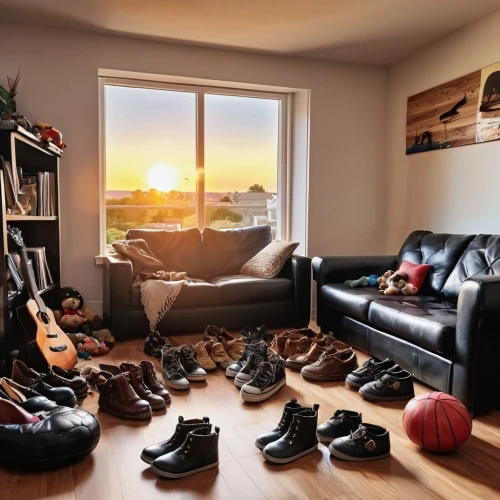 the living room of a photographer,shared apartment,livingroom,great room,boy's room picture,bonus room,sky apartment,an apartment,apartment,living room,shoe cabinet,hardwood floors,shoefiti,active footwear,holding shoes,one-room,apartment lounge,penthouse apartment,laminate flooring,modern room,Photography,General,Realistic