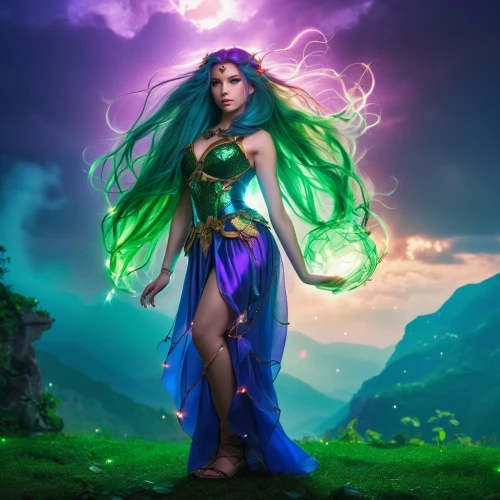 monsoon banner,fantasy woman,the enchantress,sorceress,fantasy picture,blue enchantress,druid,starfire,zodiac sign libra,goddess of justice,celtic queen,fantasy art,dryad,show off aurora,fae,celtic woman,faerie,fantasy portrait,rosa 'the fairy,green mermaid scale,Photography,General,Realistic