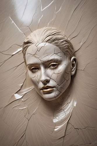 paper art,woman's face,wall plaster,woman face,woman sculpture,cardboard background,shattered,crumpled paper,smashed glass,tear-off,torn paper,rough plaster,wooden mask,clay mask,peeling,facets,human head,plaster,plastic wrap,head woman,Photography,Fashion Photography,Fashion Photography 02