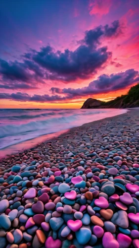 balanced pebbles,pink beach,splendid colors,rocky beach,purple landscape,beach landscape,beautiful beaches,beautiful beach,colored rock,pink dawn,mountain beach,background with stones,purple and pink,intense colours,sunrise beach,colorful background,dream beach,beach scenery,landscapes beautiful,full hd wallpaper,Photography,General,Fantasy