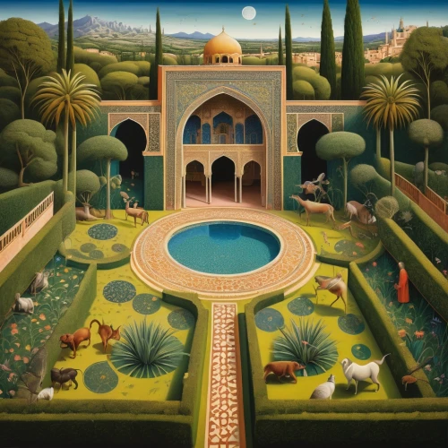 persian architecture,alhambra,orientalism,iranian architecture,iranian nowruz,persian norooz,secret garden of venus,house of allah,mosques,islamic architectural,rem in arabian nights,arabic background,quasr al-kharana,caravansary,alcazar of seville,shahi mosque,riad,grand mosque,caravanserai,nowruz,Art,Artistic Painting,Artistic Painting 34