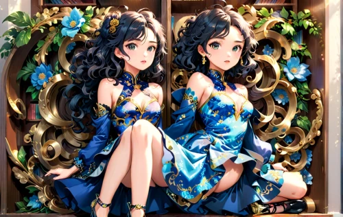 blooming wreath,floral wreath,doll looking in mirror,flower wreath,jasmine blue,euphonium,anime japanese clothing,fashion dolls,kimonos,china cabinet,wreath of flowers,flower frame,doll's festival,hydrangeas,flower booth,dress doll,flowers frame,designer dolls,flower stand,sakura wreath,Anime,Anime,Realistic