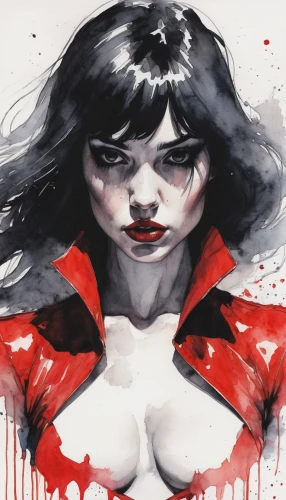 vampire woman,harley quinn,vampire lady,scarlet witch,harley,red riding hood,red paint,red hood,red coat,queen of hearts,huntress,blood stain,super heroine,red super hero,head woman,red cape,wonder woman,little red riding hood,white and red,silk,Illustration,Paper based,Paper Based 20