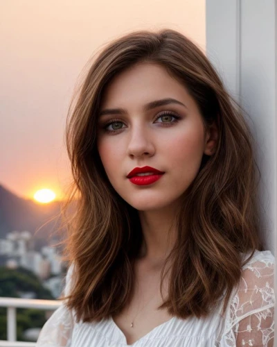 romantic look,beautiful young woman,beautiful face,pretty young woman,red lipstick,beautiful woman,red lips,natural color,hollywood actress,natural cosmetic,layered hair,model beauty,attractive woman,semi-profile,smooth hair,gorgeous,elegant,romantic portrait,female hollywood actress,beautiful girl,Common,Common,Photography