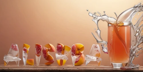 candied fruit,fruit cocktails,citrus juicer,glasswares,fruitcocktail,fruit syrup,cocktail garnish,shrimp cocktail,food styling,juice glass,fruit juice,spritz,prawn cocktail,cocktail glasses,sliced tangerine fruits,sousvide,fruit and vegetable juice,cocktail with ice,fruit slices,orange soft drink,Realistic,Foods,Peach