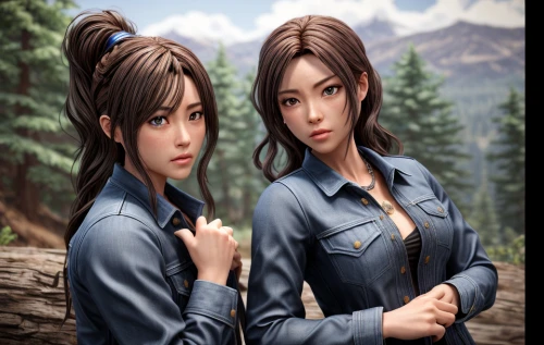 two girls,action-adventure game,forest workers,denim background,android game,portrait background,natural cosmetic,kimjongilia,duo,croft,custom portrait,game illustration,two wolves,rosa ' amber cover,dacia,landscape background,steam icon,apple pair,duplicate,cosmetic brush