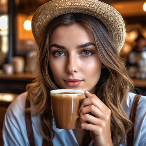 woman drinking coffee,woman at cafe,coffee background,cappuccino,barista,drinking coffee,espresso,café au lait,girl wearing hat,a cup of coffee,brown hat,parisian coffee,cortado,coffee,cute coffee,cup of coffee,hot coffee,caffè americano,caffè macchiato,autumn hot coffee,Photography,General,Realistic