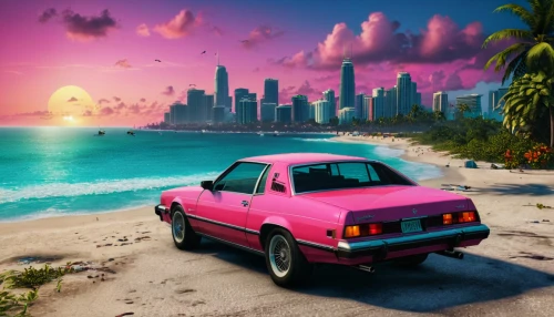 pink car,retro background,80s,miami,retro vehicle,retro car,pink beach,retro,80's design,3d car wallpaper,toyota ae85,aesthetic,corolla,cuba background,retro styled,skyline,subaru brat,south beach,1980's,retro automobile,Photography,General,Fantasy