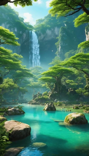 cartoon video game background,green waterfall,landscape background,mountain spring,fantasy landscape,underwater oasis,background screen,full hd wallpaper,ash falls,frog background,green valley,emerald sea,green wallpaper,waterfalls,beauty scene,wasserfall,green forest,screen background,backgrounds,water falls,Photography,General,Realistic