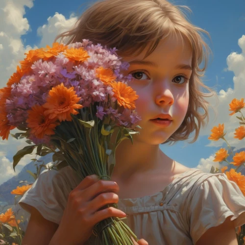 girl in flowers,girl picking flowers,flower painting,beautiful girl with flowers,flower girl,holding flowers,little girl in wind,picking flowers,girl in the garden,field of flowers,world digital painting,falling flowers,the garden marigold,splendor of flowers,child portrait,sea of flowers,flower field,flower art,everlasting flowers,meadow in pastel,Conceptual Art,Fantasy,Fantasy 01