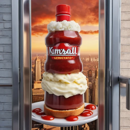 whipped cream castle,alinazik kebab,ketchup tomato sauce,kringel,leninade,kefir,digital advertising,popcorn machine,mayonaise,kernel,tower of babel,mozzarella,frozen dessert,condiment,flavored syrup,kebab,culinary art,advertising campaigns,ketchup,whipped cream,Photography,General,Realistic