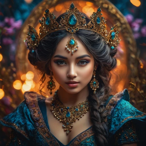 indian bride,radha,indian woman,indian girl,mystical portrait of a girl,east indian,lakshmi,fantasy portrait,indian,jaya,golden wreath,victorian lady,indian girl boy,oriental princess,ornate,romantic portrait,golden crown,gold crown,bridal jewelry,girl in a wreath,Photography,General,Fantasy