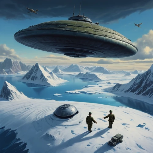 sci fiction illustration,ufo intercept,science fiction,science-fiction,sci fi,futuristic landscape,airships,ice planet,ufos,extraterrestrial life,sci - fi,sci-fi,ufo,flying saucer,stargate,alien invasion,alien planet,alien ship,scifi,alien world,Conceptual Art,Fantasy,Fantasy 01