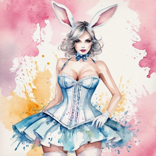 white rabbit,easter bunny,bunny,white bunny,deco bunny,alice in wonderland,easter theme,watercolor pin up,gray hare,cottontail,rabbit,bunnies,alice,wild rabbit,rabbits and hares,fashion illustration,female hares,easter background,bunny tail,little bunny,Illustration,Paper based,Paper Based 25