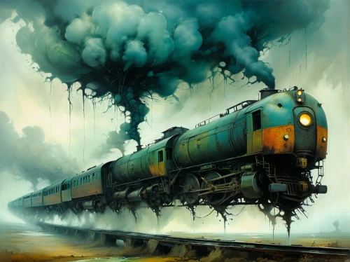 steam locomotives,steam train,ghost locomotive,steam locomotive,train of thought,scotsman,locomotives,freight locomotive,train,the train,steam power,diesel train,merchant train,train crash,locomotive,green train,steam engine,steam special train,oil painting on canvas,tank cars,Illustration,Realistic Fantasy,Realistic Fantasy 16