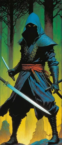samurai,samurai fighter,swordsman,quarterstaff,kenjutsu,sōjutsu,swordsmen,cartoon ninja,shinobi,hooded man,kendo,patrol,katana,cleanup,samurai sword,ninjutsu,robin hood,heroic fantasy,daitō-ryū aiki-jūjutsu,yi sun sin,Illustration,Realistic Fantasy,Realistic Fantasy 04